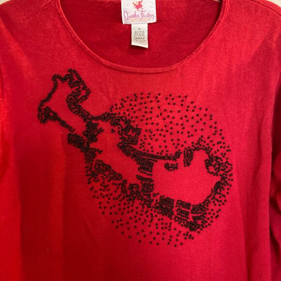 Quacker Factory Women's Size 1X Red Beaded Sleigh & Reindeer Christmas Sweater - Picture 9 of 10